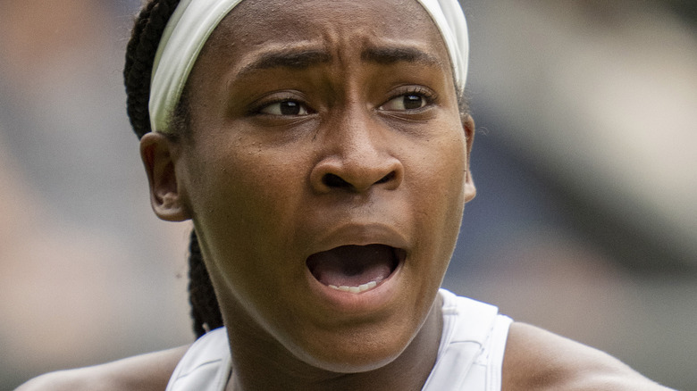 Coco Gauff playing tennis on the court