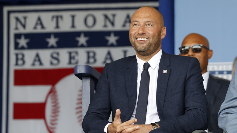 Derek Jeter seated and smiling