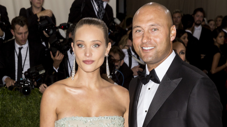 Hannah Jeter and husband Derek Jeter, both posing