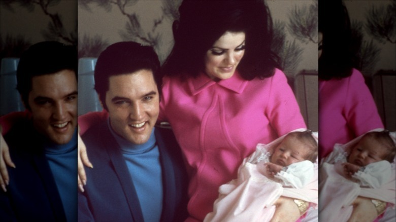 Elvis Presley, Priscilla Presley, and Lisa Marie Presley young