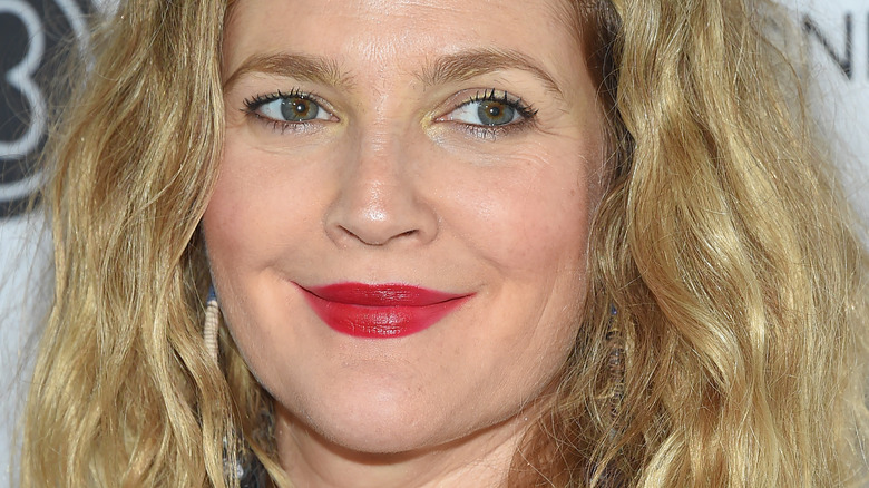 Drew Barrymore wearing red lipstick