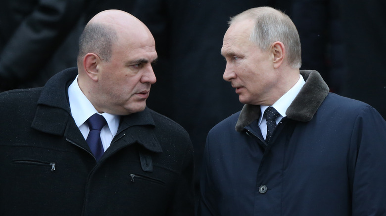 Russian Prime Minister Mikhail Mishustin and President Vladimir Putin speaking