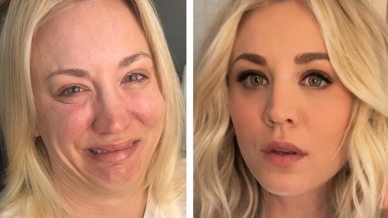 Kaley Cuoco without and with makeup