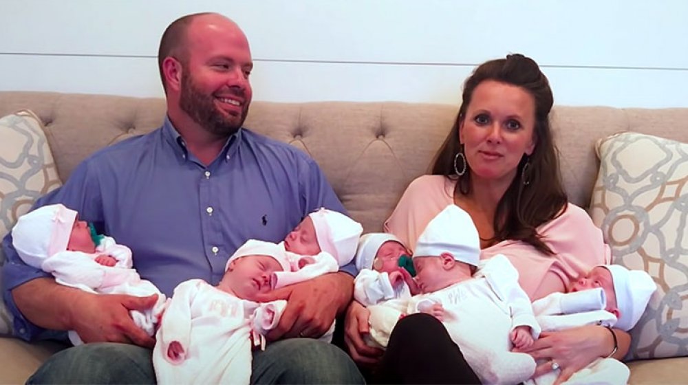 Eric and Courtney Waldrop with their sextuplets