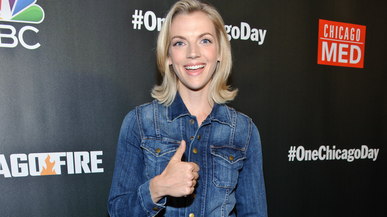 Kara Killmer smiling and giving thumbs-up sign