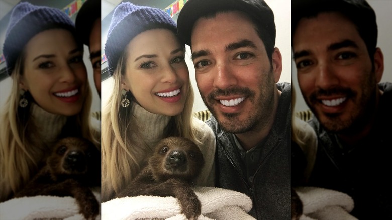 Jonathan Scott with ex Jacinta Kuznetsov and a sloth.