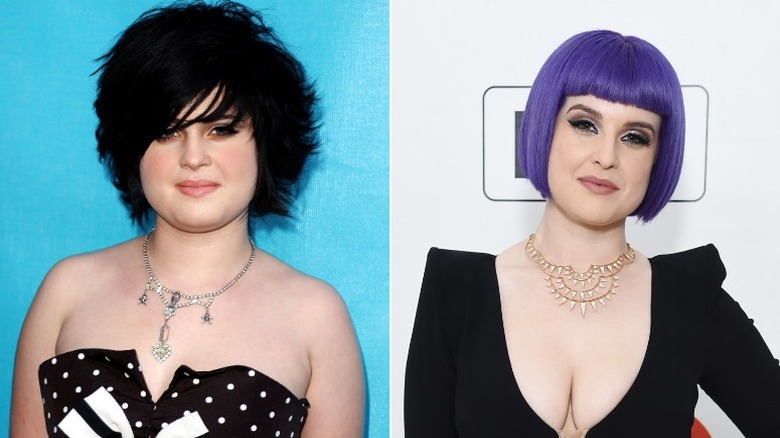 Young Kelly Osbourne on the left, Violet-haired Kelly Osbourne on the right
