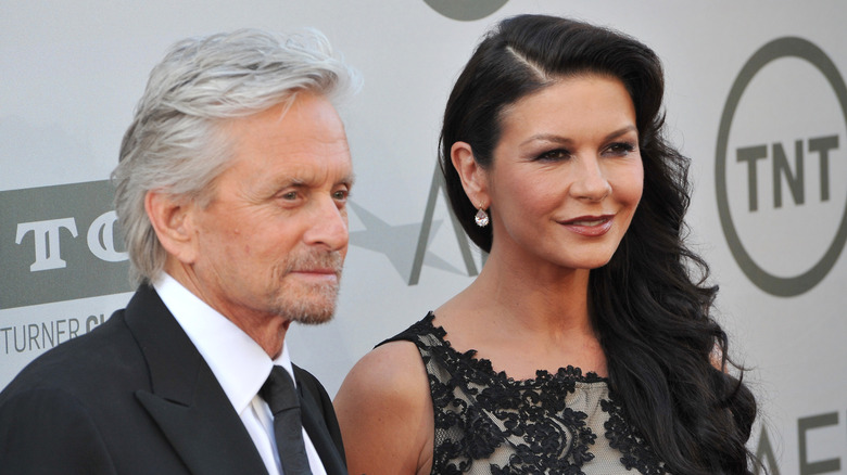 Catherine Zeta-Jones and Michael Douglas together, posing