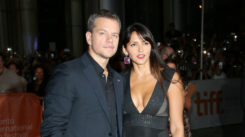 Matt Damon with his wife Luciana Barroso posing