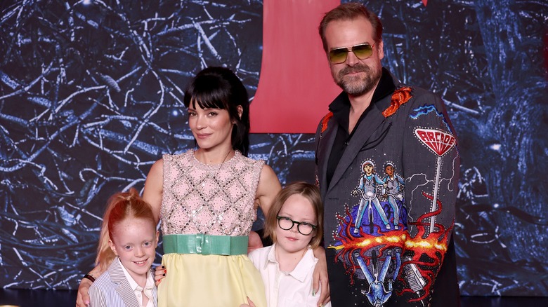 Lily Allen and daughters with David Harbour