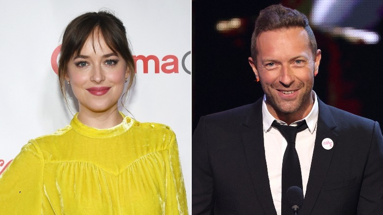 Dakota Johnson, Chris Martin smiling