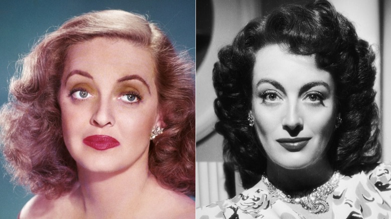 Bette Davis posing and Joan Crawford smiling