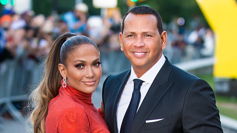 Jennifer Lopez and Alex Rodriguez posing for photo