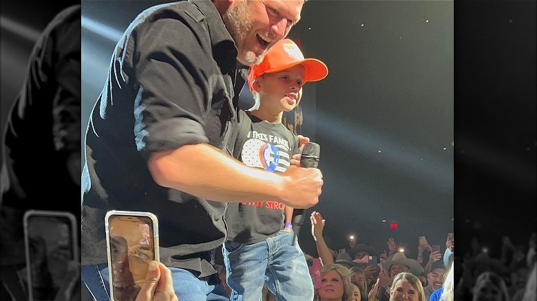 Blake Shelton and Wyatt McKee smiling
