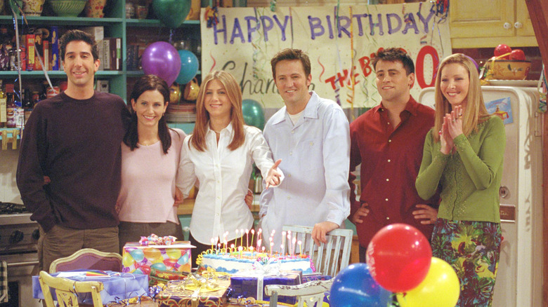 Six main Friends cast members on set