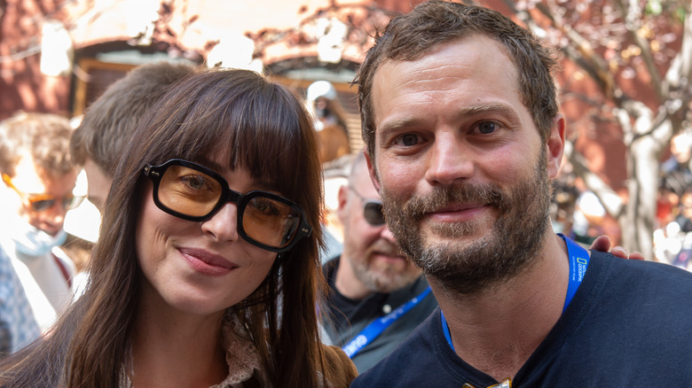 Dakota Johnson and Jamie Dornan smiling together