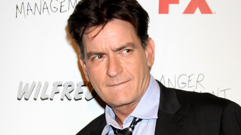 Charlie Sheen black suit