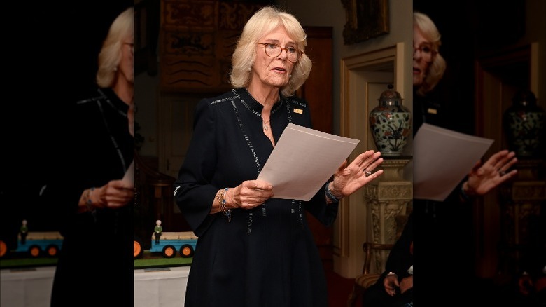 Camilla Parker Bowles giving a speech