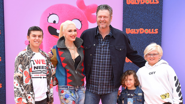 Gwen Stefani with Blake Shelton and her children