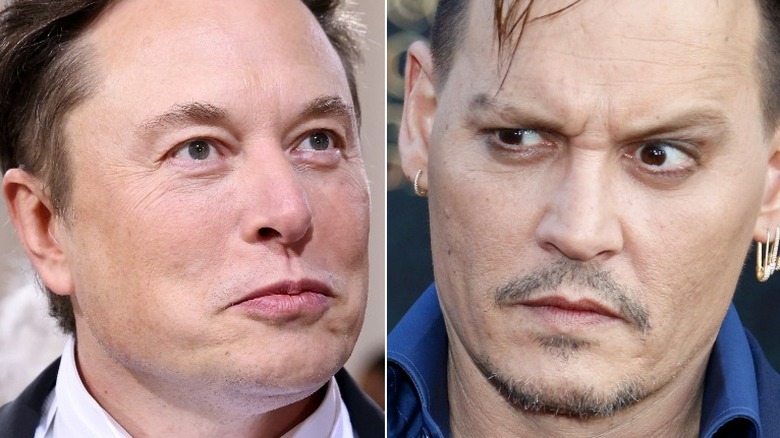 Elon Musk smirking Johnny Depp angry raised eyebrow 