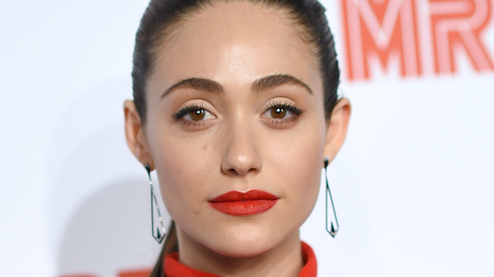 Emmy Rossum with red lipstick