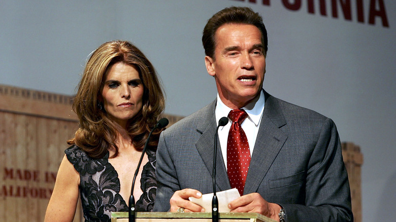 Arnold Schwarzenegger and Maria Shriver campaigning