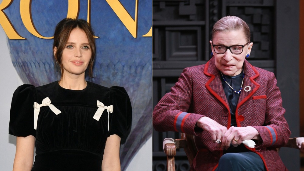 Felicity Jones and Ruth Bader Ginsburg smiling