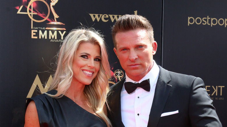 Steve Burton wearing a tuxedo and posing with his ex-wife Sheree at the Daytime Emmys.