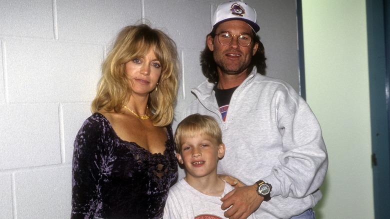 Goldie Hawn and Kurt Russell posing with son Wyatt Russell