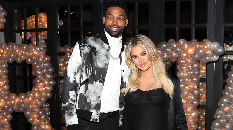 Khloe Kardashian and Tristan Thompson pose