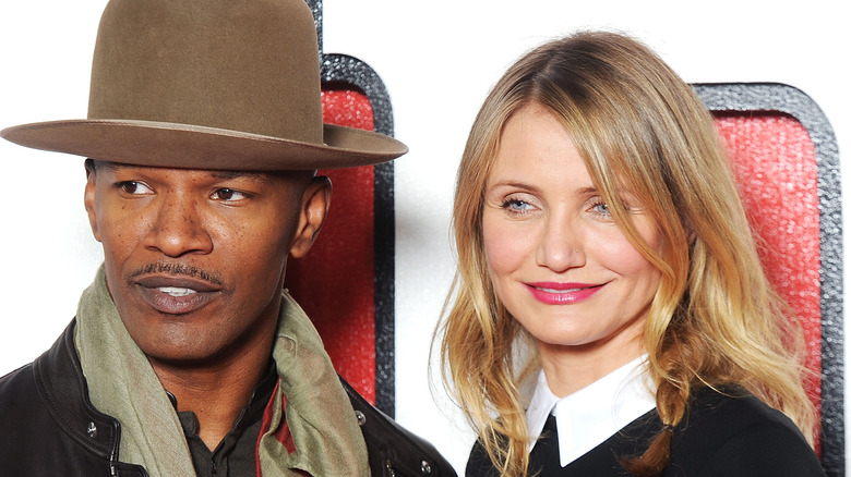 Jamie Foxx and Cameron Diaz pose at an "Annie" event