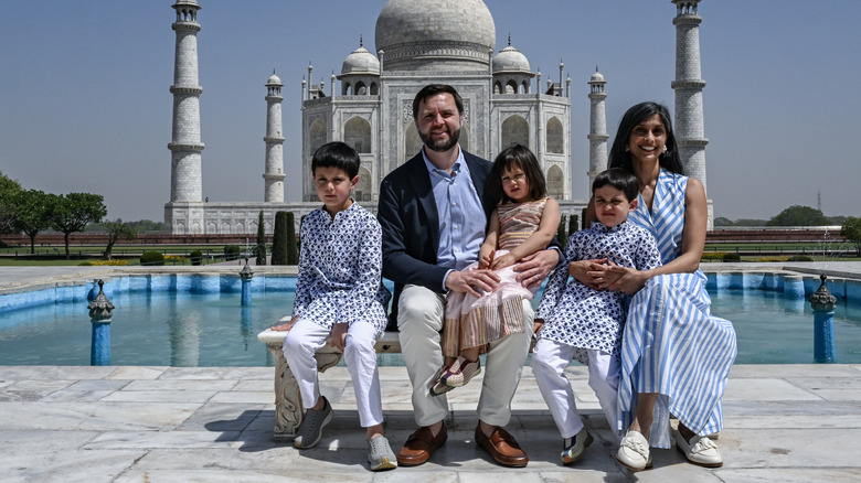 JD and Usha Vance with their kids at the Taj Mahal