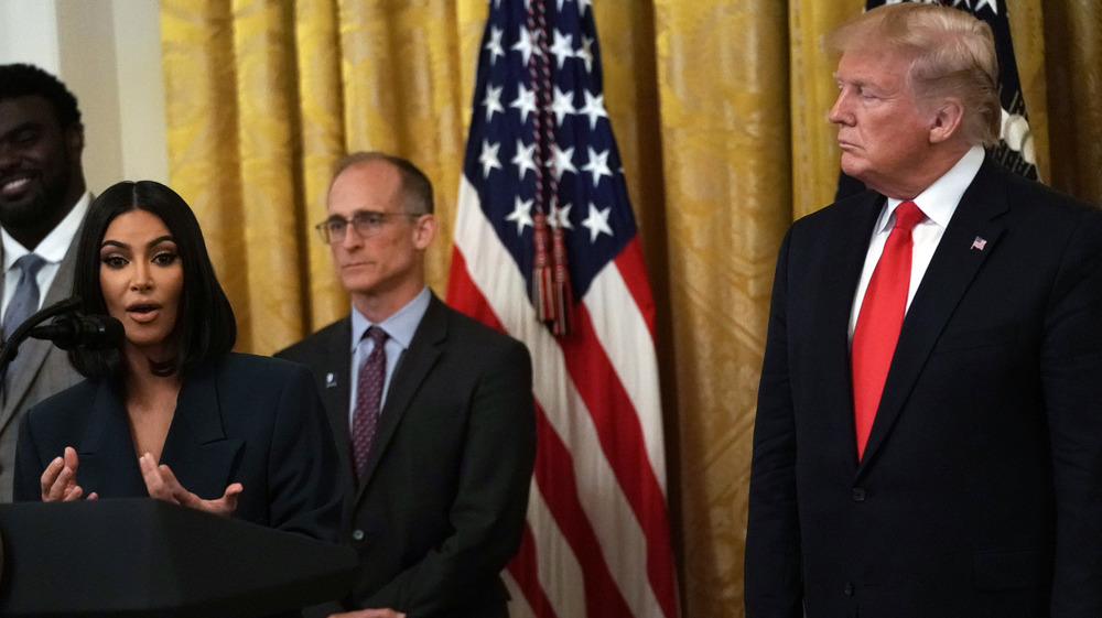 Kim Kardashian and Donald Trump at the White House in 2019
