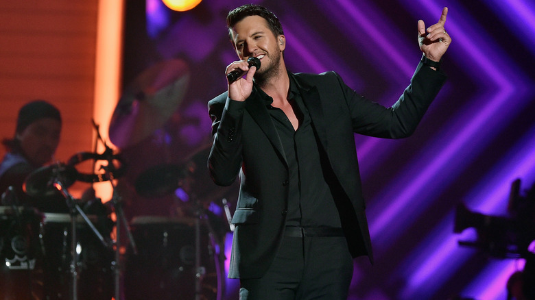 Luke Bryan performing at the 2016 Grammys