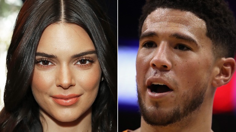 Kendall Jenner smiling, Devin Booker smiling with mouth open