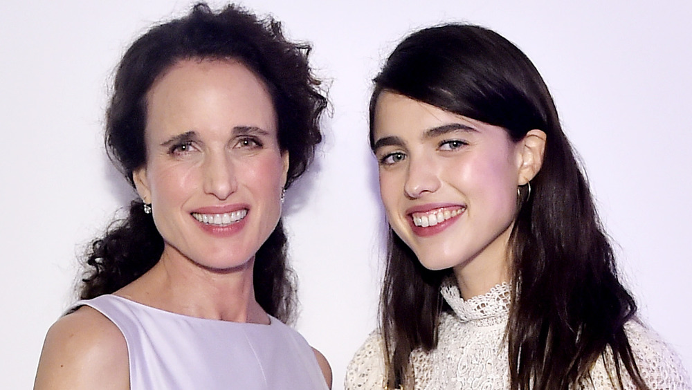 Andie MacDowell and Margaret Qualley smiling