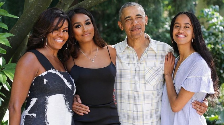 The Obamas posing outdoors