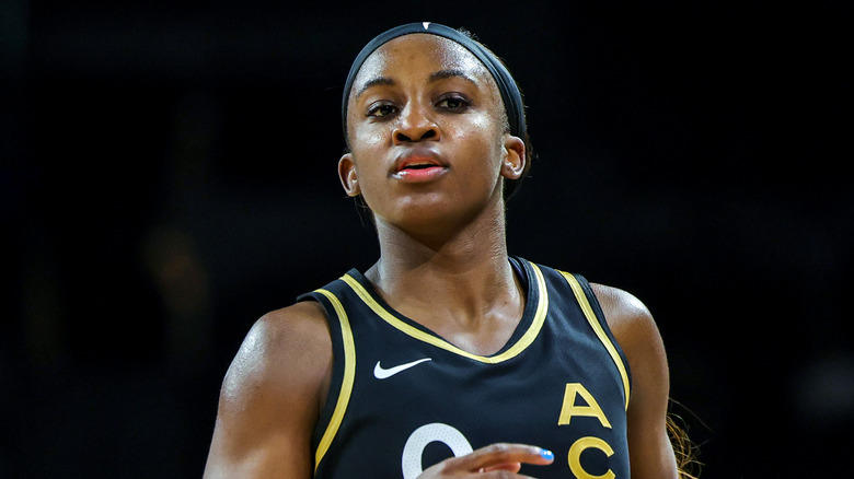 Jackie Young on the basketball court
