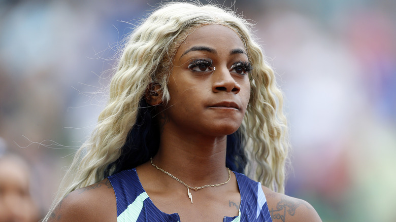 Sha'Carri Richardson in blonde wig