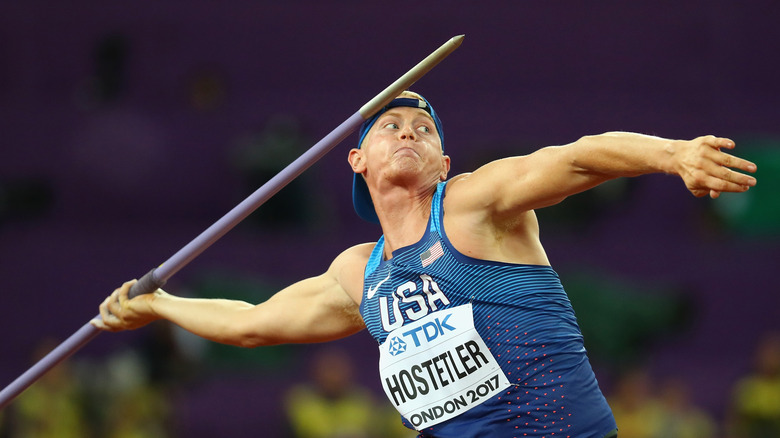 Cyrus Hostetler throws javelin