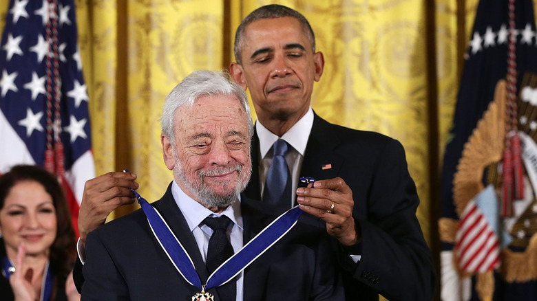 Stephen Sondheim and Barack Obama at an event 