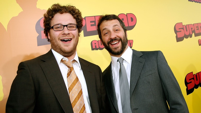 Seth Rogen and Judd Apatow at the Superbad premiere in 2007