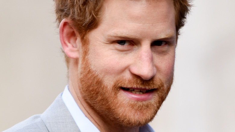 Prince Harry looking sideways at camera