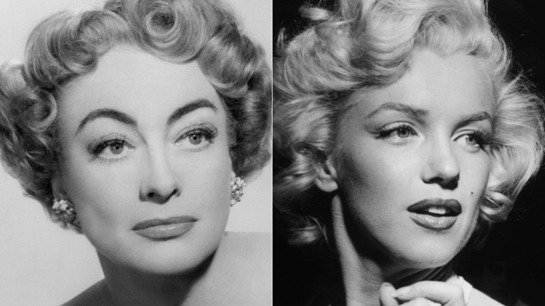 Side-by-side close-ups of Joan Crawford and Marilyn Monroe.