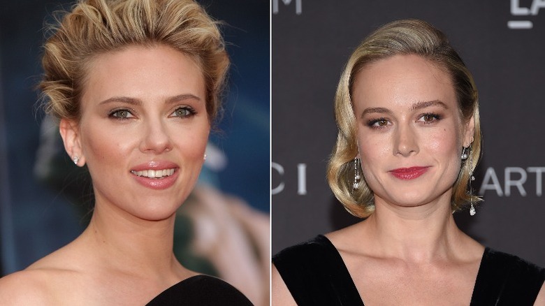 Scarlett Johansson, Brie Larson posing