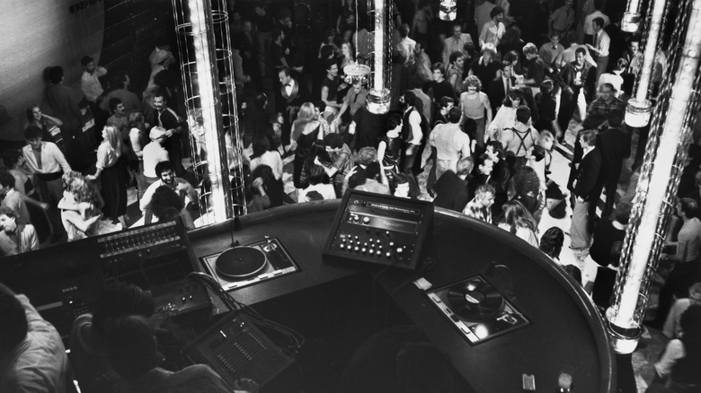 Aerial view of the crowd on the dance floor at Studio 54