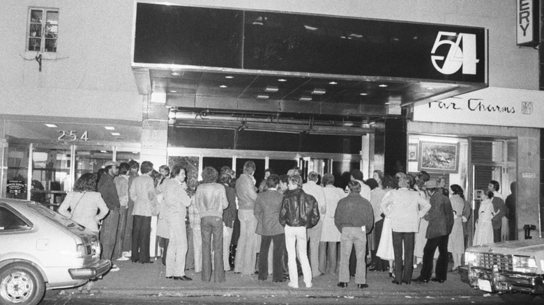 Crowd of people waiting outside Studio 54