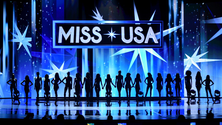 Miss USA contestants posing on stage.