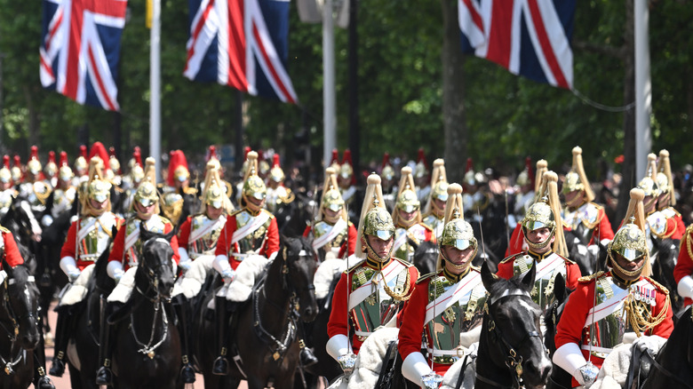 Soldiers marching during a Trooping the Colour parade