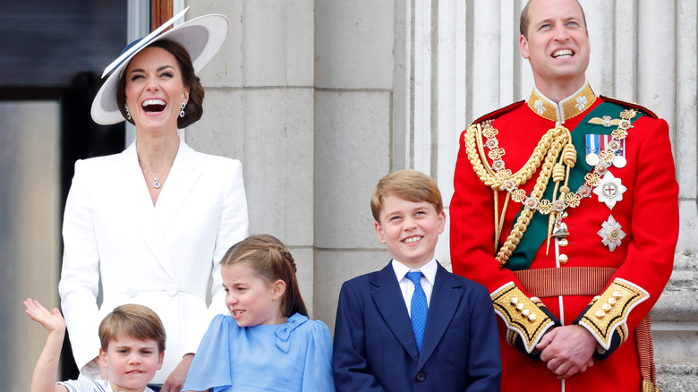 Prince William, Kate Middleton, and their children watching Trooping the Colour